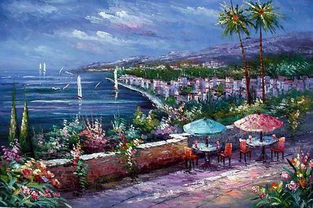 Mediterranean Seaside oil painting