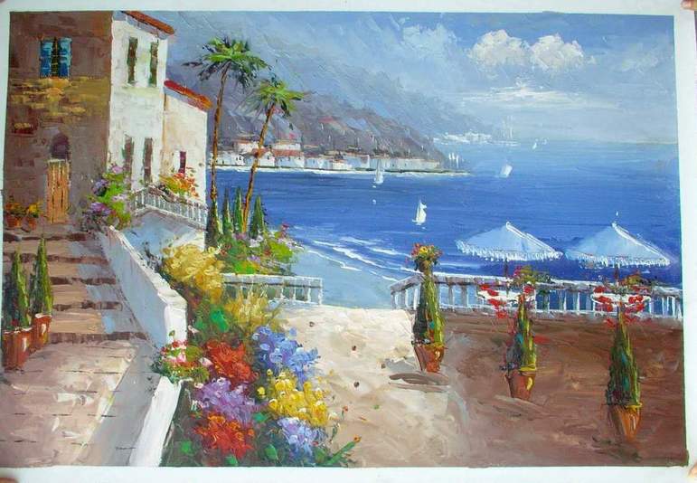 Mediterranean Seaside oil painting