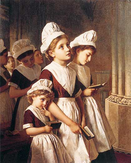 Foundling Girls in their School Dresses at Prayer in the Chapel, Sophie Anderson