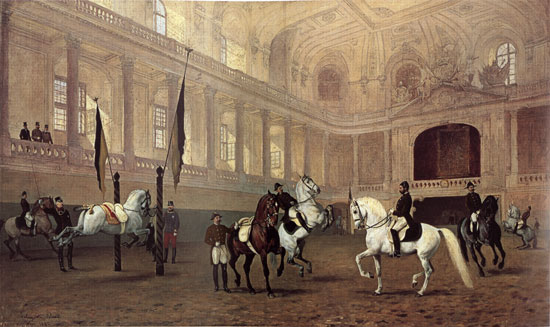 Morning Exercise in the Winter Riding School,(Lipizzaner Stallions), Julius von Blaas