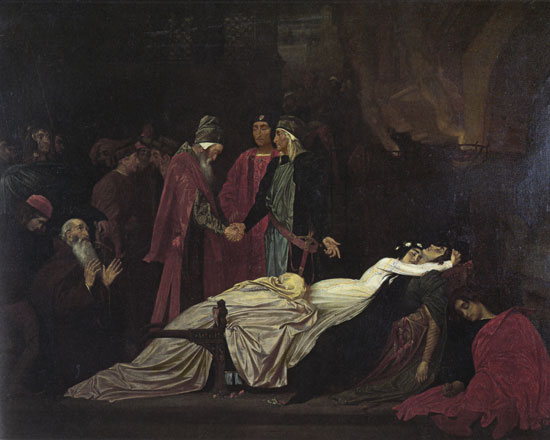 The Reconciliation of the Montagues and Capulets over the Dead Bodies of Romeo and Juliet, Leighton