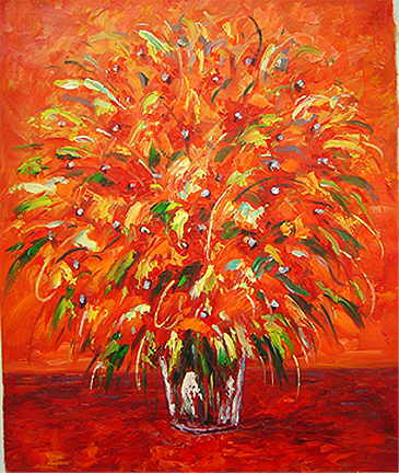 Warm red hearted flower oil painting