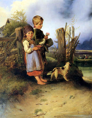 Farmer children at the lakeshore