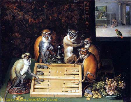 Monkeys playing a board game