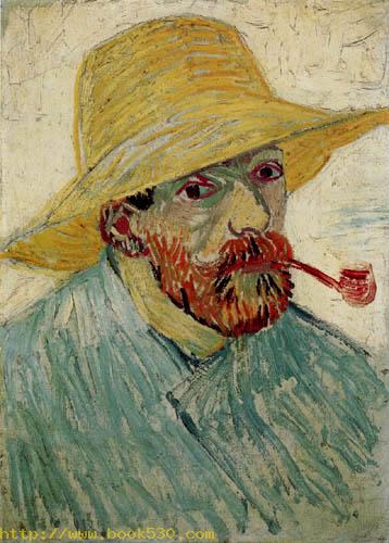 Selfportrait with straw hat and pipe