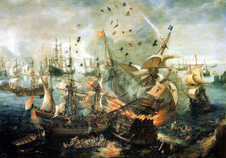The explosion of a Spanish admiral ship