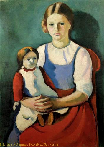 A blond girl with a doll