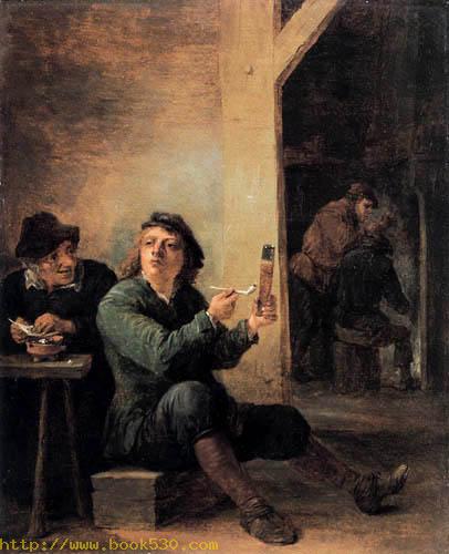 A tavern interior with a peasant