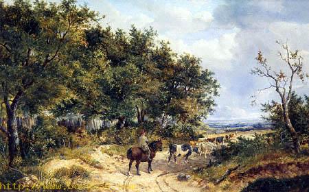 Cattle and Drover on a country path