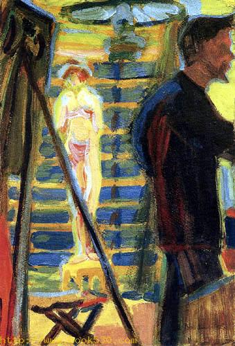 Erich Heckel with a model