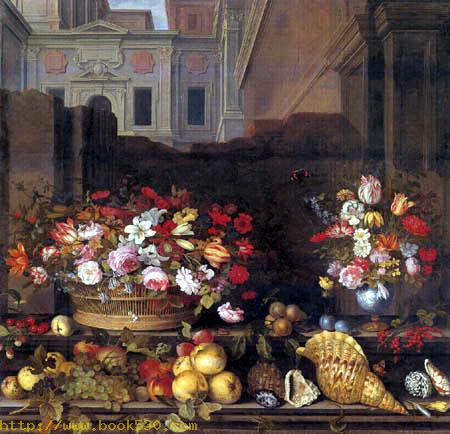 Flower still life with fruits