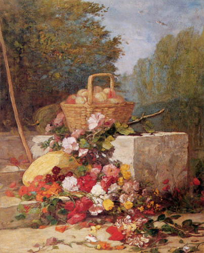 Flowers and fruits in a garden
