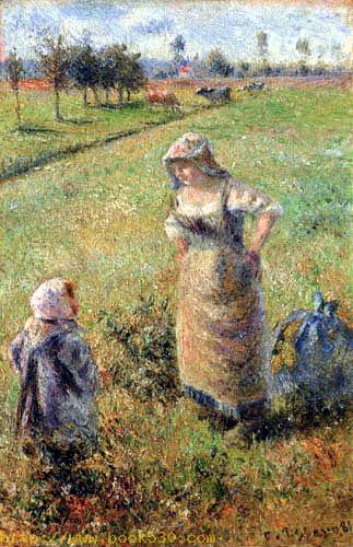 Peasant woman with a child in a field