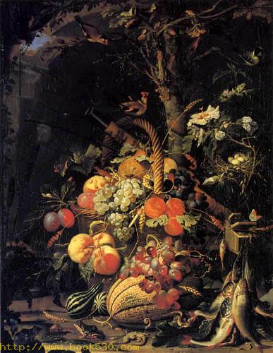 Still life with fruits and a quail nest