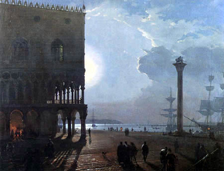 The Piazzetta in Venice at moonlight