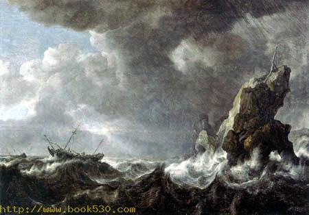 A ship in distress in stormy seas