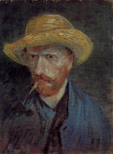 Selfportrait with straw hat and pipe