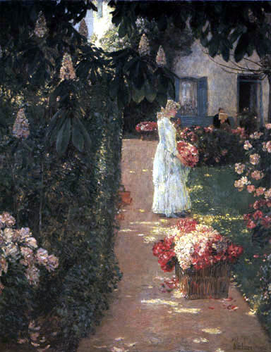 Gathering Flowers in a French Garden