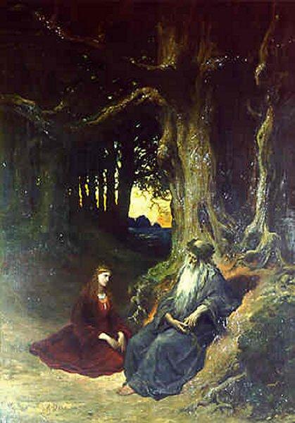 Viviane and Merlin in a Forest