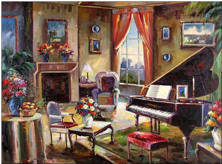Piano oil painting