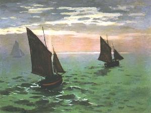 Fishing Boats at Sea Oil Painting
