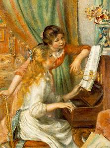 Two Young Girls at The Piano Oil Painting