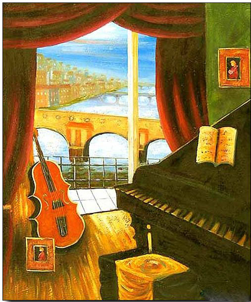 Piano oil painting