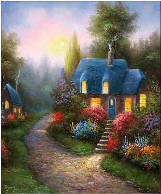Cottages oil painting