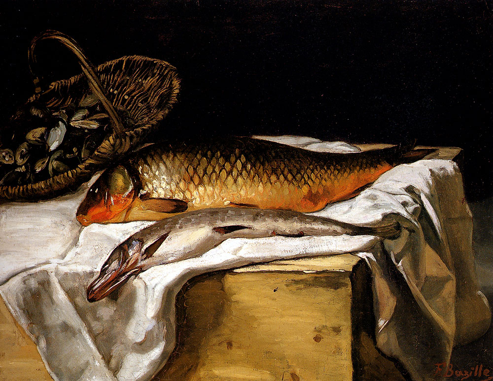 Cuisine oil painting with fish