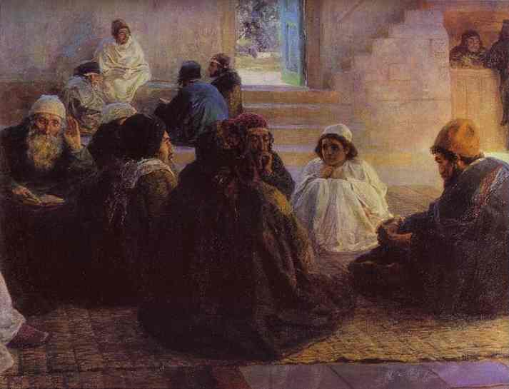 Oil painting:Among the Teachers. From the series The Life of Christ. 1896