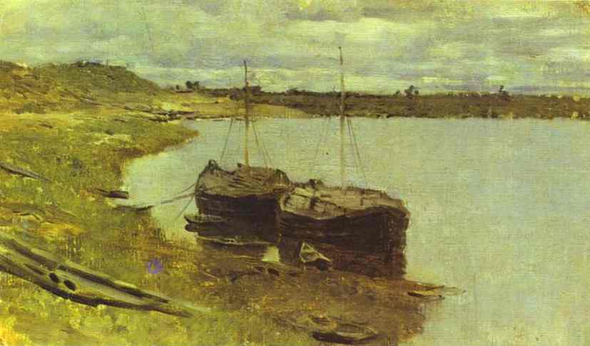 Oil painting:Barges. The Volga. 1889