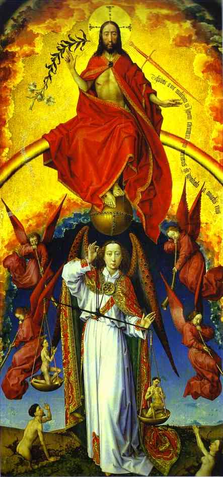 Oil painting:Beaune Altarpiece. Central part. c.1450