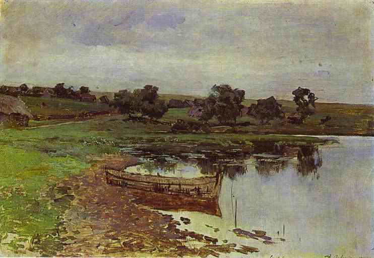 Oil painting:By the Riverside. Study. 1880