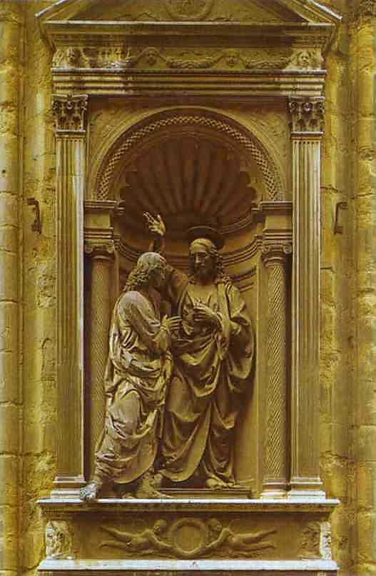 Oil painting:Christ and Doubting Thomas. 1467