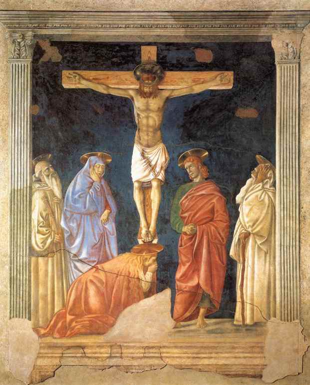 Oil painting:Crucifixion and Saints. 1440