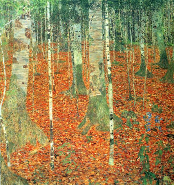 Oil painting:Farmhouse with Birch Trees. 1903