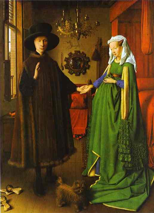 Oil painting:Giovanni Arnolfini and His Wife Giovanna Cenami (The Arnolfini Marriage). 1434