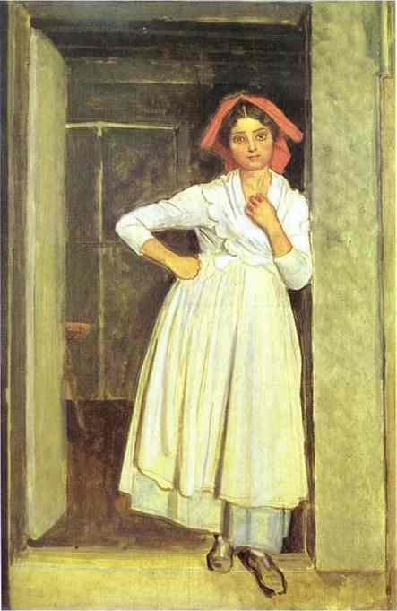 Oil painting:Girl from Albano Standing in the Doorway. 1830