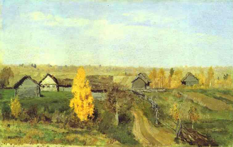 Oil painting:Golden Autumn. Village. 1889