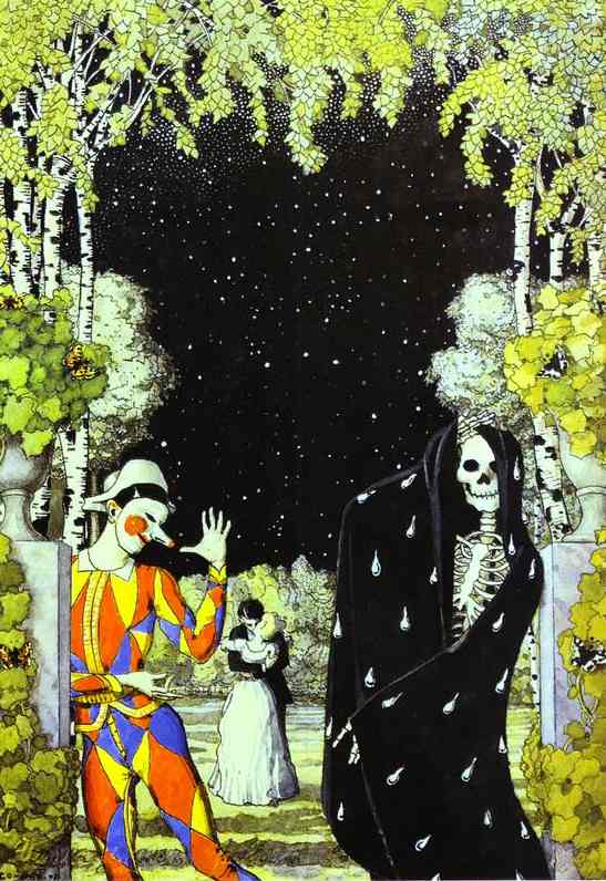 Oil painting:Harlequin and Death. 1907