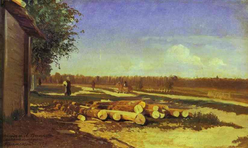 Oil painting:Logs By the Road. 1867