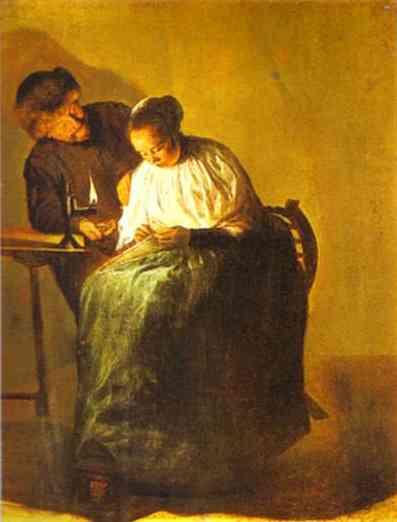 Oil painting:Man Offering a Woman Money. 1631