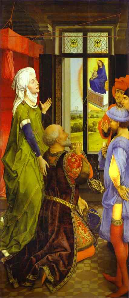 Oil painting:Middelburg Altarpiece. Vision of the Emperor Octavian. Detail. c.1445-1448