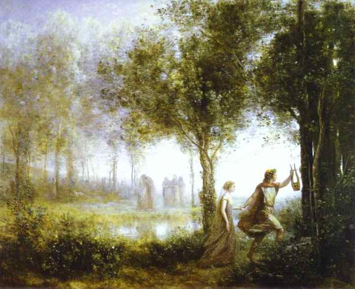 Oil painting:Orpheus Leading Eurydice from the Underworld. 1861