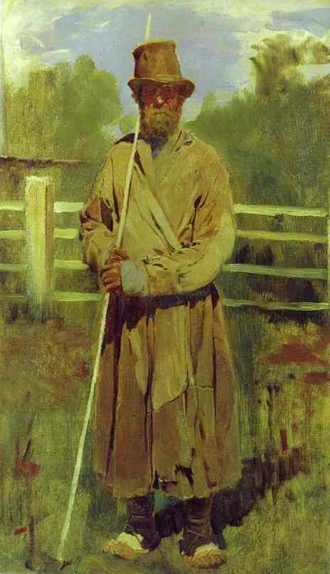 Oil painting:Peasant with a Pole. Study. 1877