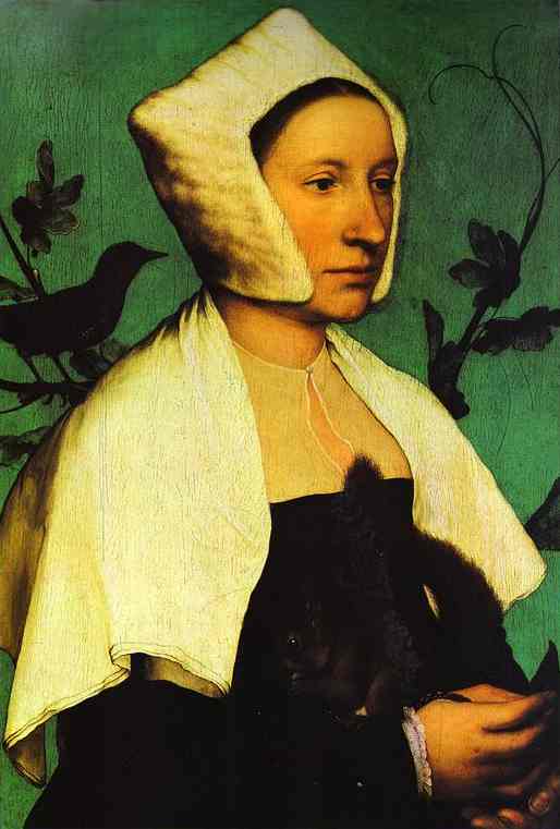 Oil painting:Portrait of Unknown Lady with a Squirrel and Starling. c. 1528