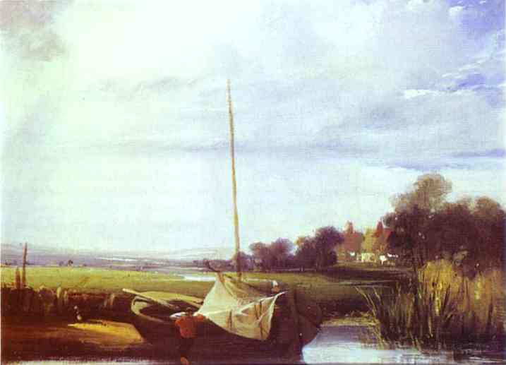 Oil painting:River Scene in France. 1824-1825