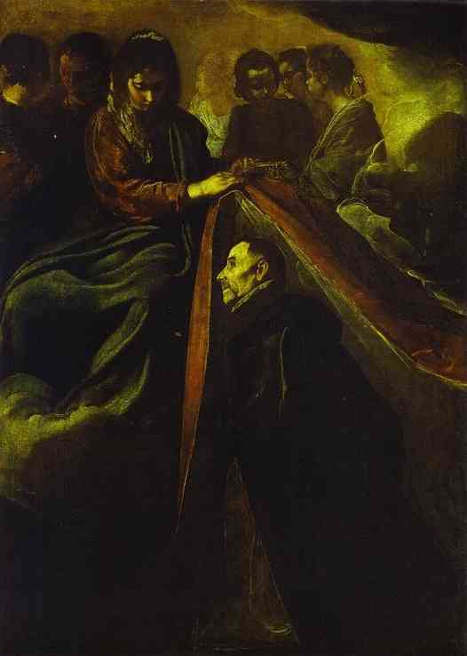 Oil painting:St. Idelfonso Receiving the Chasuble from the Virgin. c. 1620