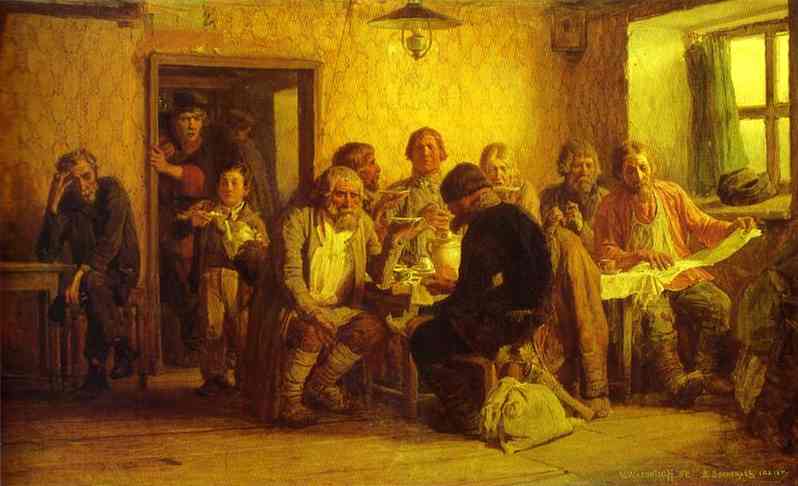 Oil painting:Tea-Drinking in a Tavern. 1874