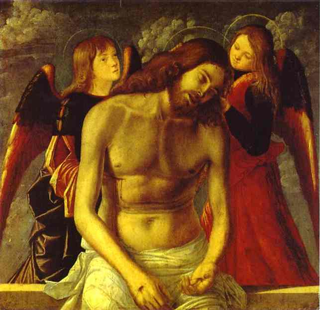 Oil painting:The Dead Christ Supported by Angels. c. 1502